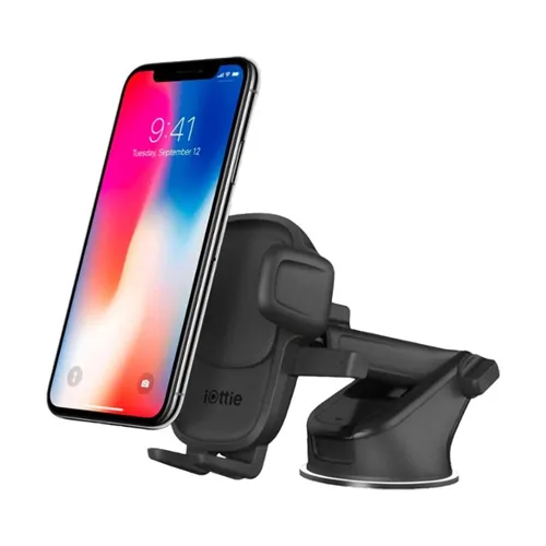 Phone held in a car dashboard mount