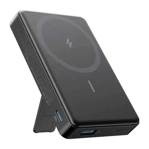 Black wireless power bank with a fold-out stand